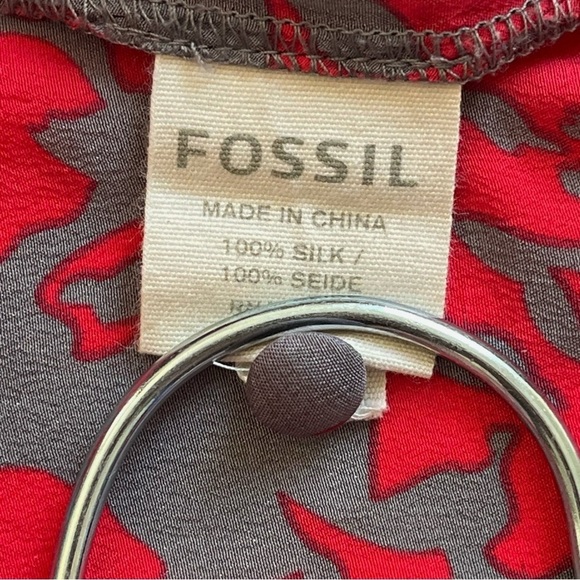 Fossil 100% Silk Dress Red Gray Size S - Picture 7 of 7